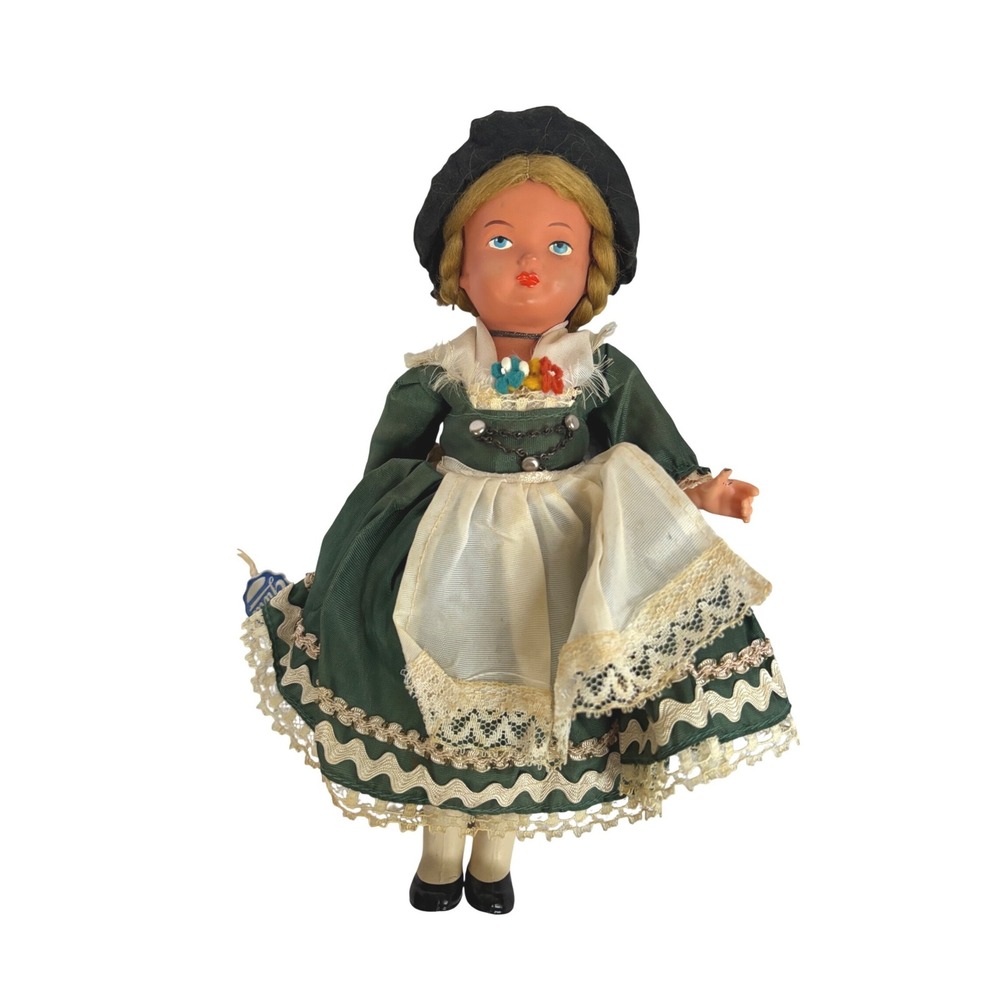 Vintage GURA German Folk Doll West Germany Tagged Dirndl Costume 11–12"